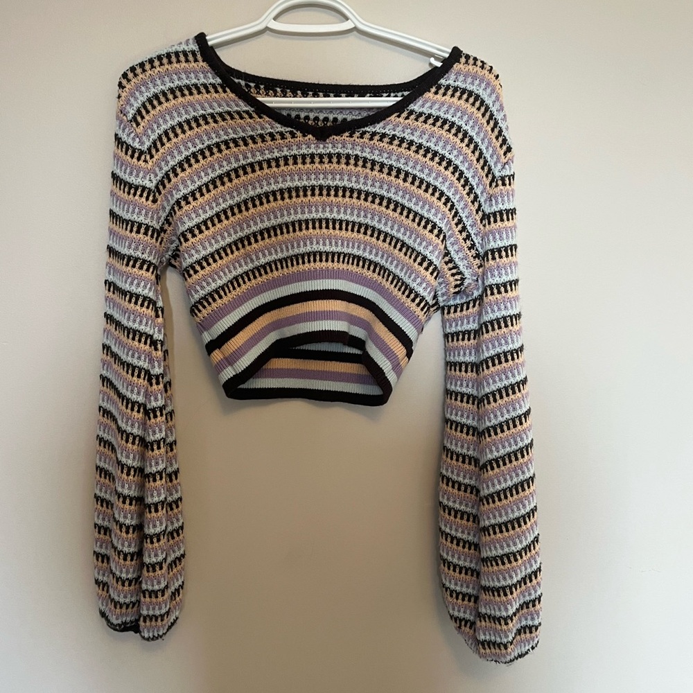 crochet cropped sweater with bell sleeves